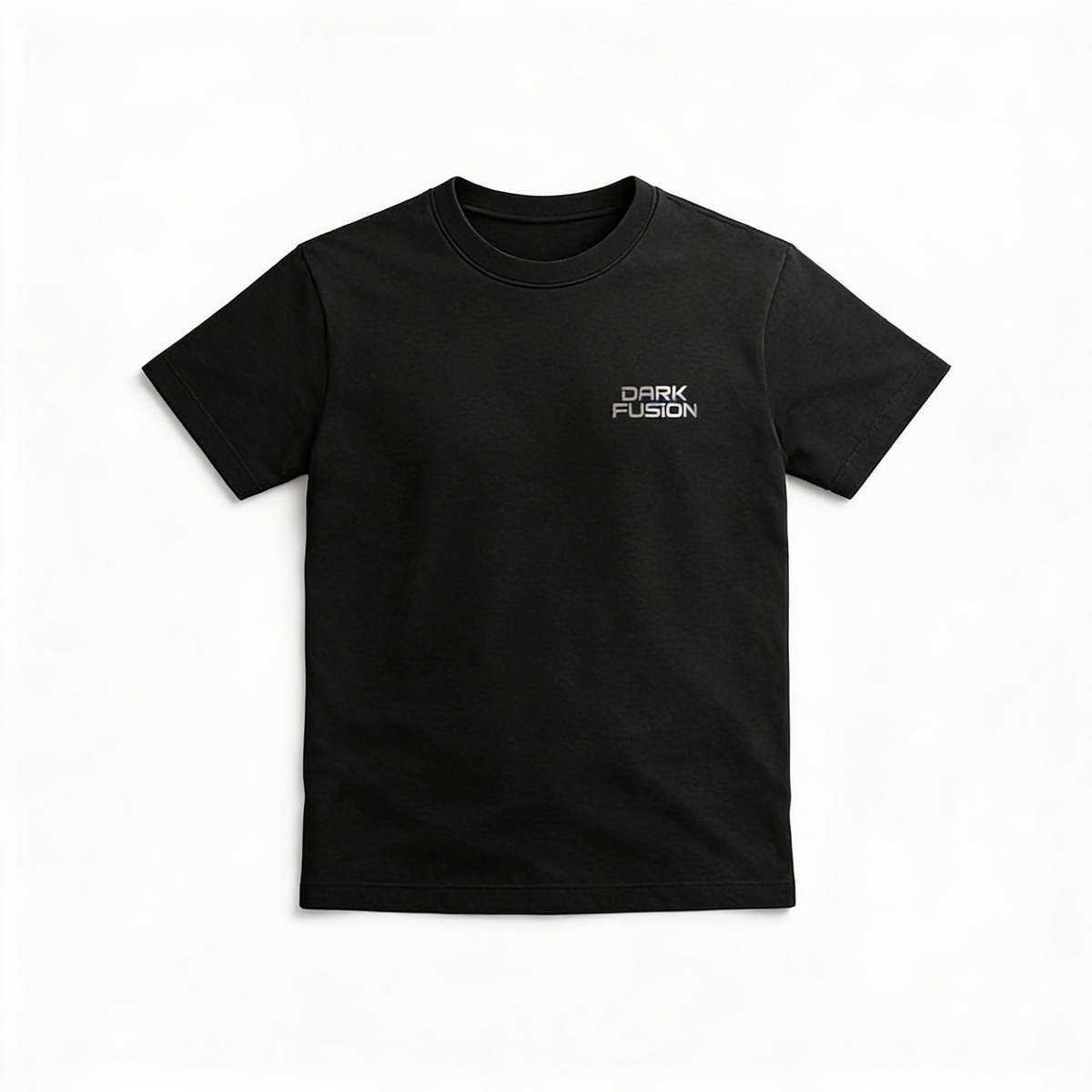 Black t-shirt with 'Dark Fusion' logo on a white background