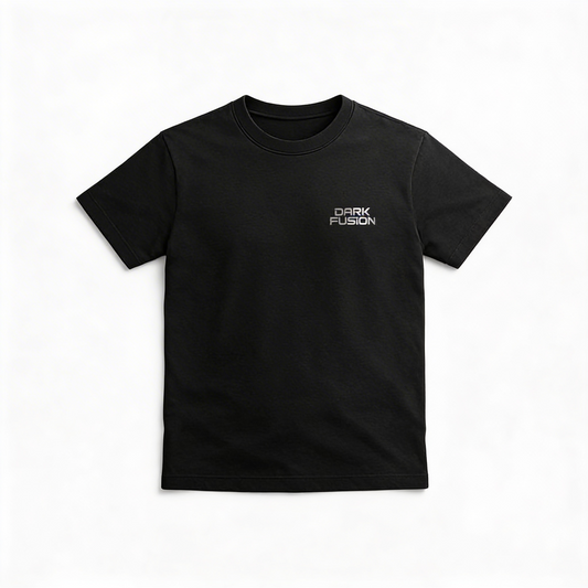 Black t-shirt with 'Dark Fusion' logo on a white background