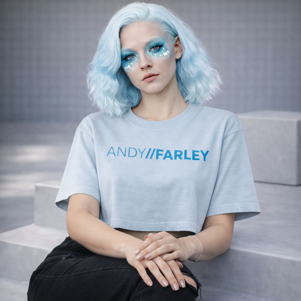 Andy Farley Blue Branded - Ladies Heavyweight Washed Cropped T-Shirt