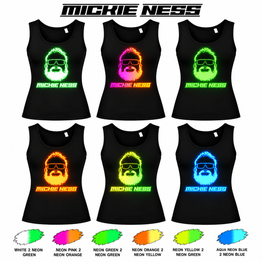 Mickie Ness Branded Ladies Vest - Colour-Shift: Neon Daylight, Glow in Dark and UV