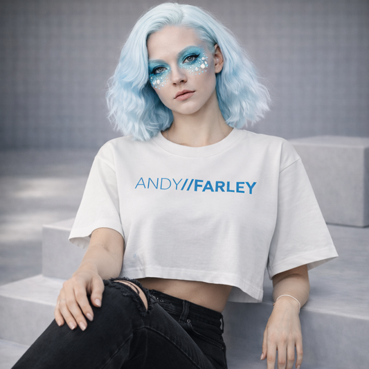 Andy Farley Blue Branded -  Ladies Heavyweight Washed Cropped T-Shirt