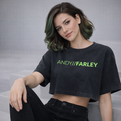 Andy Farley Green Branded -  Ladies Heavyweight Washed Cropped T-Shirt