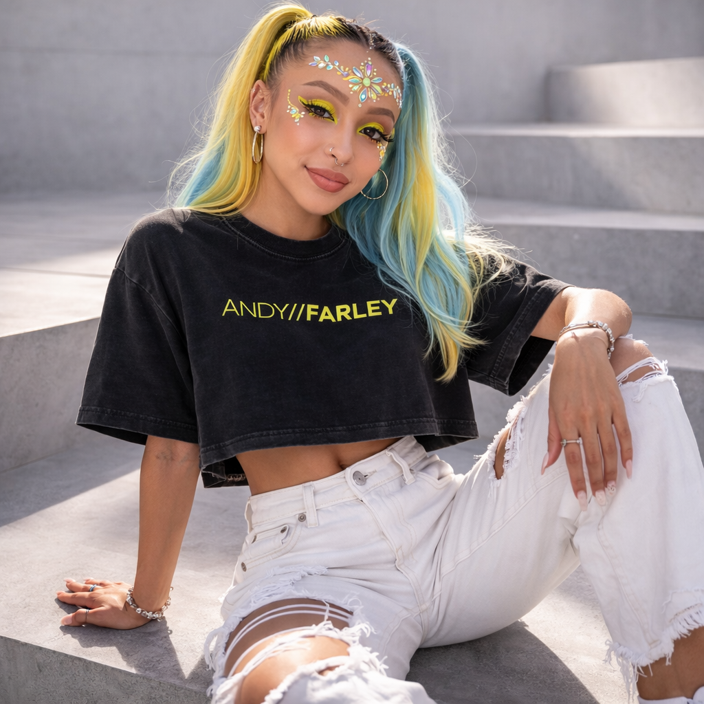 Andy Farley Yellow Branded -  Ladies Heavyweight Washed Cropped T-Shirt