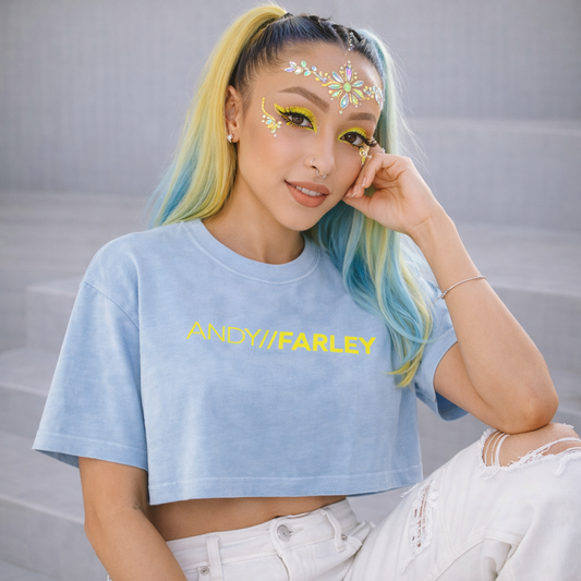 Andy Farley Yellow Branded -  Ladies Heavyweight Washed Cropped T-Shirt