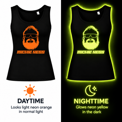 Mickie Ness Branded Ladies Vest - Colour-Shift: Neon Daylight, Glow in Dark and UV