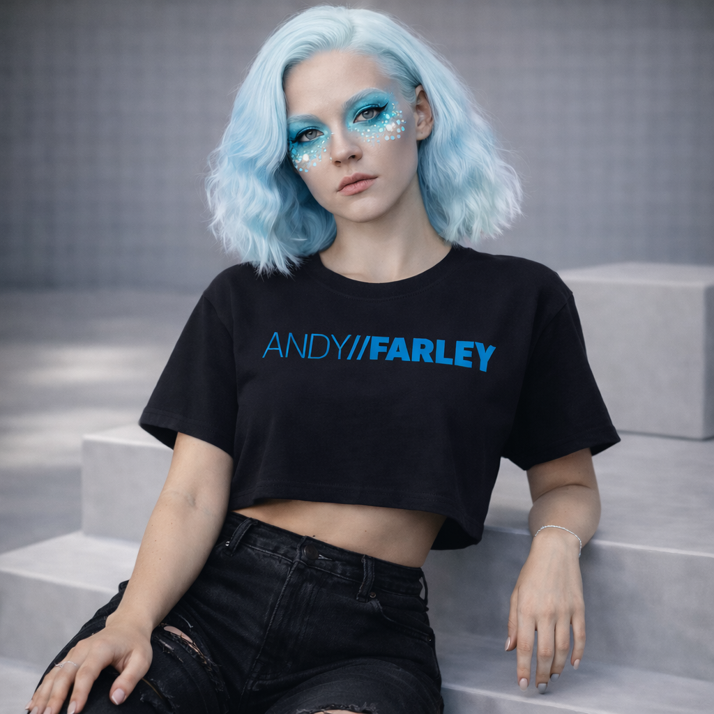 Andy Farley Blue Branded -  Ladies Heavyweight Washed Cropped T-Shirt