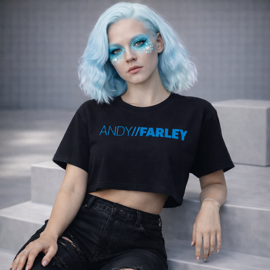 Andy Farley Blue Branded -  Ladies Heavyweight Washed Cropped T-Shirt