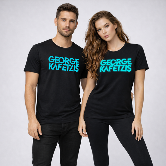 GEORGE KAFETZIS Branded Colour-Shift: Blue in Daylight, Neon Blue in the Dark T-shirt